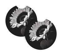 HJFCZH Confezione da 2 sottobicchieri per auto con stampa di girasole nero e grigio, copribevande in neoprene per una guida senza preoccupazioni e un interno immacolato, adatto alla maggior parte dei