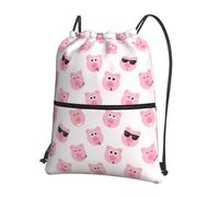 HJFCZH Divertente zaino con stampa di maiale rosa con coulisse e cerniera, resistente all'acqua e durevole, per viaggi, sport e oggetti essenziali quotidiani