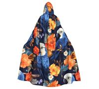 HJFCZH Il mantello con cappuccio per adulti di Halloween con stampa di pappagallo blu in fiori è un mantello super grande, confortevole e resistente