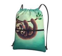HJFCZH Lazy Cute Sloth Hanging the Branches Prints, zaino con cerniera e coulisse, borsa leggera da palestra con tasca frontale, ideale per viaggi e yoga