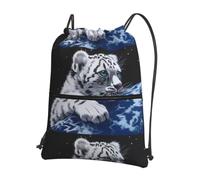 HJFCZH Little Tiger in Space Prints, zaino con coulisse e cerniera, resistente all'acqua e durevole, per viaggi, sport e oggetti essenziali quotidiani