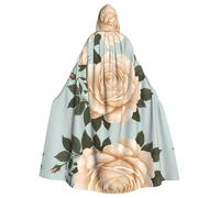 HJFCZH Mantello con cappuccio color crema con stampa floreale con rose in stile shabby chic, per Halloween, per varie feste e carnevale