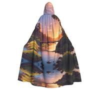 HJFCZH Mantello con cappuccio per adulti con immagine di paesaggio del fiume del tramonto del ponte che assicura una facile manutenzione e un uso duraturo