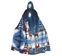 HJFCZH Mantello con cappuccio per adulti con stampa di Babbo Natale e cervo di notte della neve da indossare durante Halloween, giochi di ruolo