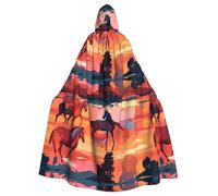 HJFCZH Mantello con cappuccio per adulti con stampa di cavalli del lago tramonti per varie feste e carnevale