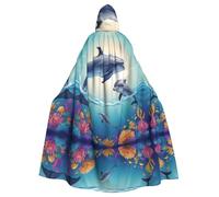 HJFCZH Mantello con cappuccio per adulti con stampa di delfini dell'oceano, per Halloween, da indossare durante Halloween, giochi di ruolo
