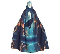 HJFCZH Mantello con cappuccio stampato balena nel castello di Halloween per adulti per varie feste e carnevale