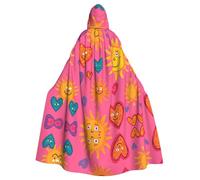 HJFCZH Mantello con cappuccio super grande per Halloween con motivo a cuore e sole, mantello con cappuccio super grande con papillon, senza cerniera