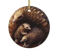 HJFCZH pangolin stampa genitoriale immagine albero di Natale pendente rotondo in ceramica da appendere -7,4 cm dotato di resistente filo d'oro