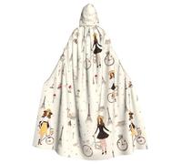 HJFCZH Parigi Torre Eiffel Ragazza Bicicletta Modello Halloween Adulto Capo con Cappuccio Super Large Mantello con Cappuccio con Papillon, Senza Cerniera