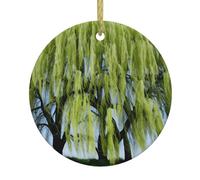 HJFCZH Pendente rotondo in ceramica con immagine albero di Natale Willow Tree - 7,4 cm squisita porcellana bianca facile da appendere