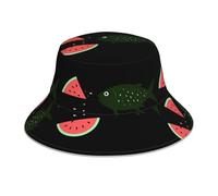 HJFCZH Pesce Mangiare Anguria Stampa Riflettente Bucket Hat Unisex Leggero, Traspirante, Pieghevole Nero