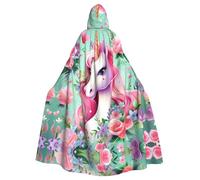 HJFCZH Pink Unicorn Pattern Adulto Halloween Giacca con cappuccio mantello lungo partito mantello adatto per uomini e donne