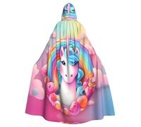 HJFCZH Rainbow Unicorn Pattern Adulto Halloween Giacca con cappuccio mantello lungo partito mantello adatto per uomini e donne