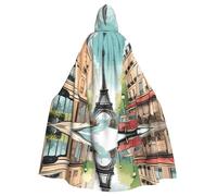 HJFCZH Romantico Parigi Torre Eiffel modello bicicletta Halloween adulto mantello con cappuccio super grande mantello con cappuccio con papillon, senza cerniera