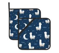 HJFCZH Set di 2 presine quadrate, resistenti al calore | Con passanti per appendere stampa alpaca sulla luna