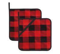 HJFCZH Set di 2 presine rosse e nere con motivo scozzese a quadri di bufalo spesso e resistente, per sollevare coperchi in cucina, rimuovere ciotole e piatti da microonde e forni