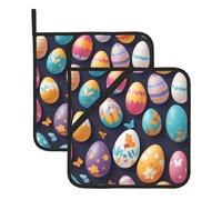 HJFCZH Set di 2 tovagliette isolate quadrate con uova di Pasqua su ali di farfalla (2 pezzi) 20,3 x 20,3 cm, impermeabili, ispessite e facili da pulire, con cordino per cucina, forno e barbecue