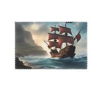 HJFCZH Set di 6 tovagliette per tavolo da pranzo con immagine di nave pirata fantasia, per casa e banchetti, facili da pulire a temperatura ambiente per un uso duraturo