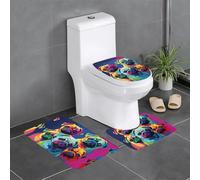 HJFCZH Set di tre pezzi antiscivolo per il bagno con diversi cani pop art carlini ad asciugatura rapida antiscivolo tappetino da bagno per doccia durevole