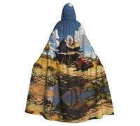 HJFCZH Texas Farm Tractor Pattern Adult Halloween giacca con cappuccio mantello lungo partito mantello adatto per uomini e donne