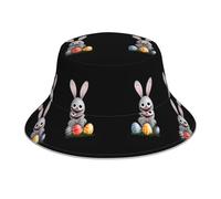 HJFCZH The Little Rabbit Looks for Easter Eggs Picture Reflective Bucket Hat - Cappello alla pescatora unisex per protezione solare per uomini e donne, nero