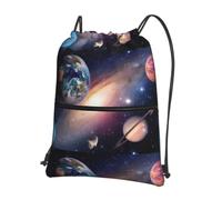 HJFCZH Universe Planet Prints, zaino con coulisse e cerniera, leggero, con tasca frontale, ideale per viaggi e yoga