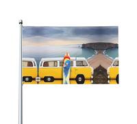 HJFCZH Vintage Van in the Beach con una tavola da surf stampe 0,9 x 1,5 m bandiere decorative per esterni, in poliestere vivace per cortile, patio e decorazioni per feste