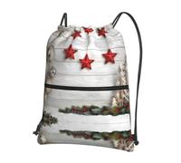 HJFCZH Zaino con cerniera e coulisse con stampa albero di Natale e campane, borsa da palestra ultra resistente all'acqua per viaggi e sport, custodia leggera e pieghevole