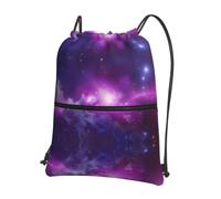 HJFCZH Zaino con cerniera e coulisse con stampa galassia viola e blu, resistente all'acqua e durevole, per viaggi, sport e oggetti essenziali quotidiani