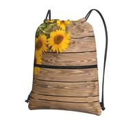 HJFCZH Zaino con tre girasoli su stampe in legno, con coulisse e cerniera, impermeabile e durevole, per viaggi, sport e oggetti essenziali quotidiani