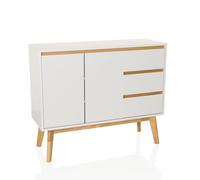 hjh LIVING Cassettiera con 3 cassetti, 2 Ante TAROLO I Credenza in Stile scandinavo, Chiusura Ammortizzata, Design Senza Maniglie, Mobile con Gambe in Legno, Bianco