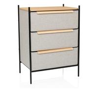hjh LIVING Cassettiera con 3 cassetti in tessuto STUVAR 58x39x79cm Organizzatore con maniglie in legno, mobile laterale con struttura in metallo, tortora
