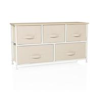 hjh LIVING Cassettiera con 5 cassetti in tessuto FOLDAR 100x30x55 cm Organizzatore per cassetti, piedini regolabili in altezza, struttura in metallo, beige