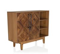 hjh LIVING Cassettiera in legno a spina di pesce SANTJAGO WOOD L Cassettiera con 2 ante e 3 vani a giorno, mobile contenitore 95 x 32 x 79,5 cm