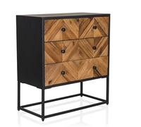 hjh LIVING Cassettiera in legno massiccio, struttura in metallo SANTJAGO BLACK SUN L Credenza con 6 cassetti per corridoio del soggiorno, 63 x 32 x 70,5 cm