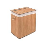 hjh LIVING Cesto portabiancheria a 2 scomparti FALSTER XL B, 100 l, con coperchio, in bambù con manici, pratica funzione pieghevole, marrone