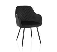 hjh LIVING Charvelle - Sedia imbottita con rivestimento in morbido velluto, con braccioli e gambe in metallo, colore: Nero