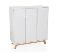 hjh LIVING Credenza con 2 cassetti, 3 Ante ESTHA Cassettiera in Stile scandinavo, Chiusura Ammortizzata, Design Senza Maniglie, Mobile con Gambe in Legno, Bianco