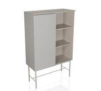 hjh LIVING Credenza con 3 vani a Giorno, 1 Anta SIO 82x35x130 cm, ripiano del Mobile di Facile Manutenzione, Chiusura Ammortizzata, Piedini in Metallo, Grigio Chiaro