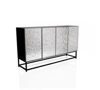 hjh LIVING credenza con due ante doppie, senza maniglie METALLIO cassettiera per soggiorno corridoio, mobile contenitore 140 x 37 x 80 cm, argento