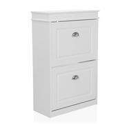 hjh LIVING Scarpiera ESTHA 2 - Armadio con 2 alette in stile rustico vintage, maniglie retrò e design salvaspazio, colore: Bianco