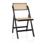 hjh LIVING Sedia pieghevole in bambù con treccia viennese Tudela, sedia pieghevole in legno di bambù, portata 130 kg, schienale girevole a 360°, colore nero/marrone