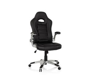HJH Office 621891 Sedia da Ufficio Girevole GAME SPORT Pelle Sintetica, Poltrona da Gaming, Braccioli ripiegabile, Nero