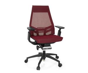 Hjh Office 652880 Sedia da ufficio professionale GENIDIA SMART BLACK tessuto in maglia rosso/nero, braccioli regolabili, sedile inclinabile