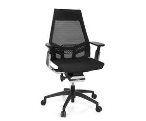 Hjh Office 652885 Sedia da ufficio professionale GENIDIA SMART BLACK CM tessuto in maglia nero/cromo, braccioli regolabili, sedile inclinabile