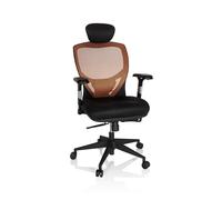 HJH Office 657120 Sedia da Ufficio VENUS BASE Tessuto/Rete, Poltrona Girevole ergonomica, Braccioli regolabili in altezza, Arancione/Nero