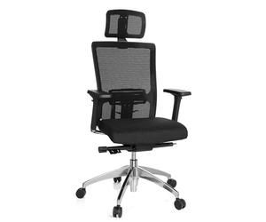 HJH Office 657501 Sedia da Ufficio ASTRA LUX Tessuto/Rete, Sedia Girevole con Supporto Lombare e Braccioli, Poggiatesta Regolabile in Altezza, Nero