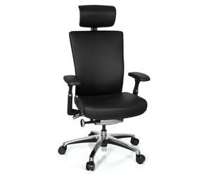 HJH Office 657604 Sedia professionale per ufficio NOVA Vera pelle Nero Sedia direzionale Supporto lombare, braccioli, poggiatesta e profondità del sedile regolabili