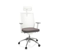 HJH Office 657632 Sedia da ufficio ergonomica ASPEN WHITE PRO Sedia da scrivania con poggiatesta regolabile, schienale in rete, tessuto grigio/bianco